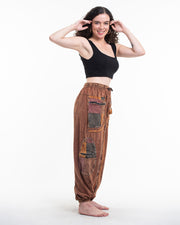 Unisex Patchwork Stone Washed Cargo Cotton Pants in Brown 01