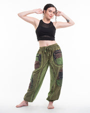 Unisex Patchwork Stone Washed Cargo Cotton Pants in Green 01