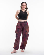 Unisex Patchwork Stone Washed Cargo Cotton Pants in Maroon 02