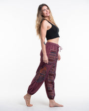 Unisex Patchwork Stone Washed Cargo Cotton Pants in Maroon 06