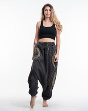 Unisex Patchwork Stone Washed Low Cut Cotton Pants in Black 01
