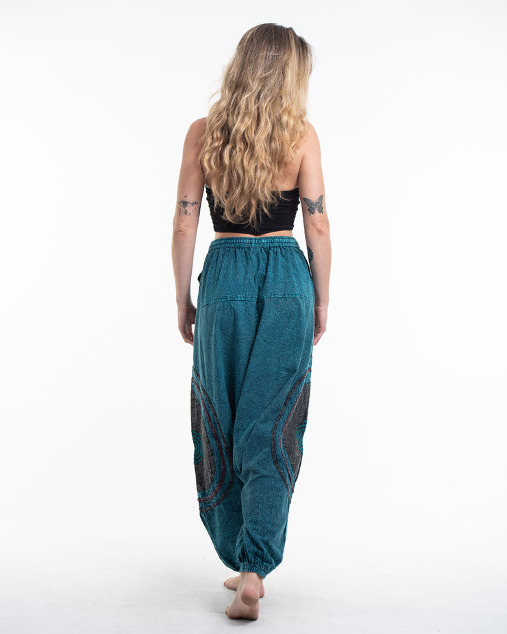 Unisex Patchwork Stone Washed Low Cut Cotton Pants in Blue 01