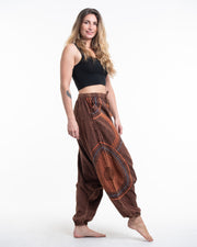 Unisex Patchwork Stone Washed Low Cut Cotton Pants in Brown 01