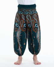 Kids Paisley Feathers Harem  Pants in Green