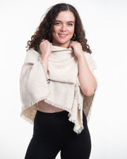 Hand Woven Cotton Shawl Scarf in Natural
