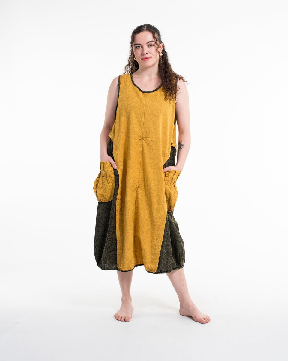 Colorblock Stonewash Tank Dress in Yellow Colorblock Stonewash Tank Dress in Yellow