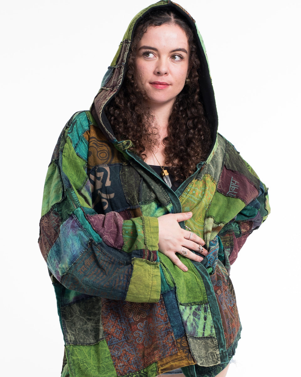 Patchwork Stonewash Hooded Jacket in Multi Green – Sure Design