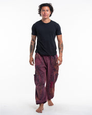 Unisex Patchwork Stone Washed Cargo Cotton Pants in Maroon 02