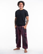 Unisex Patchwork Stone Washed Cargo Cotton Pants in Maroon 03
