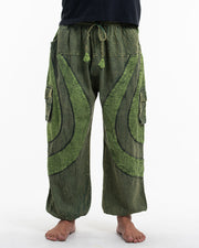 Unisex Patchwork Stone Washed Cargo Cotton Pants in Green 04
