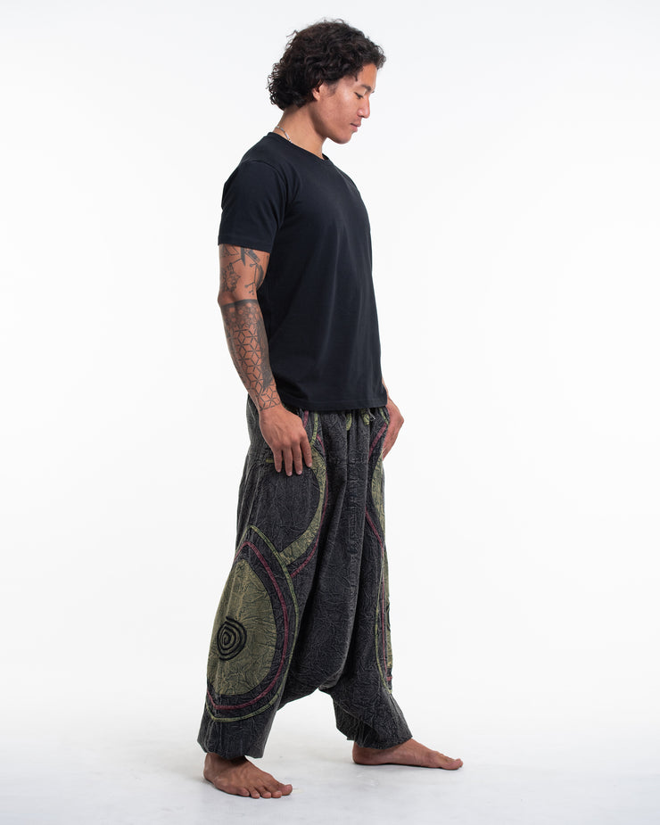 Unisex Patchwork Stone Washed Low Cut Cotton Pants in Black 01