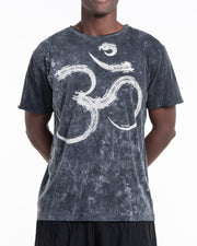 Unisex Om Stone Washed Cotton T-Shirt in Black