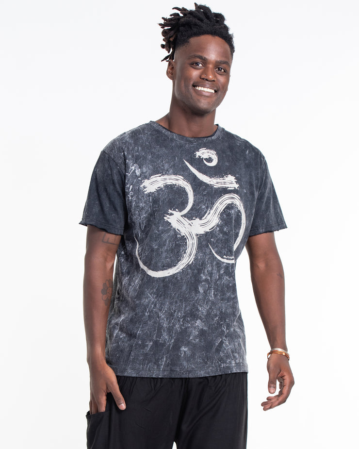 Unisex Om Stone Washed Cotton T-Shirt in Black