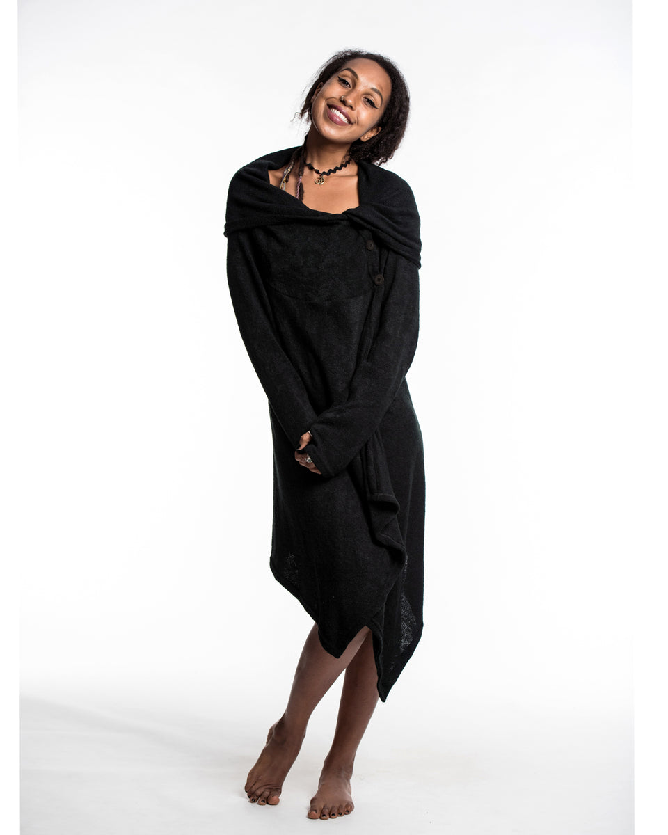 Sure Design Hooded Pixie Sweater Dress in Black