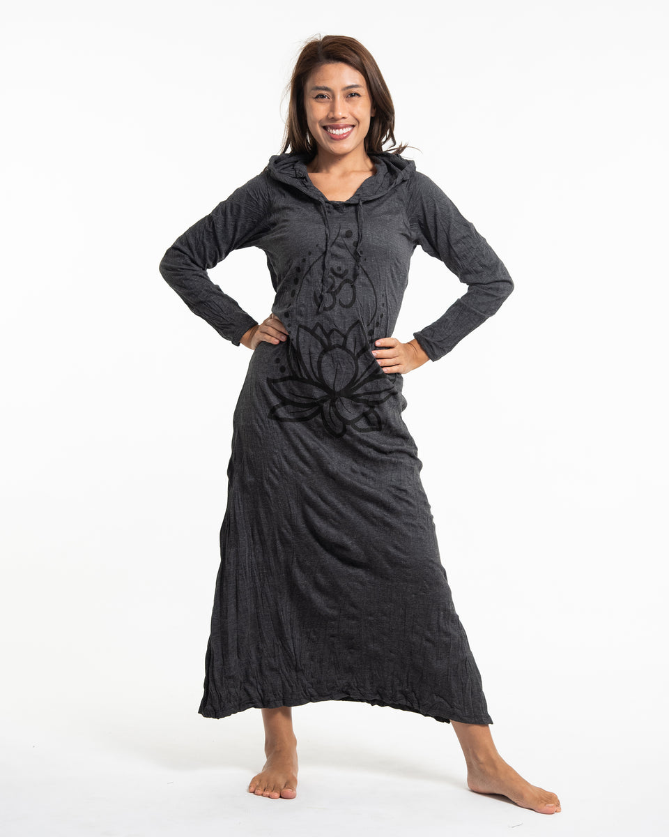 Sure Design Womens Lotus Om Long Hoodie Dress in Black