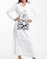 Womens Lotus Om Long Hoodie Dress in White