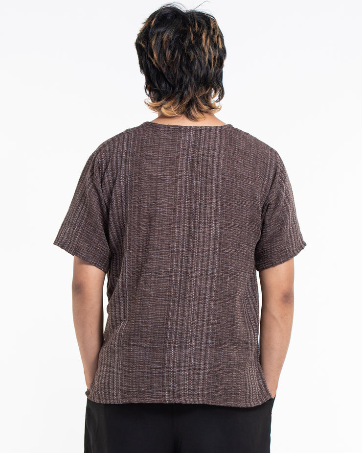 Unisex Woven Cotton Shirt with Tribal Pocket in Brown
