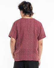 Unisex Woven Cotton Shirt with Tribal Pocket in Red
