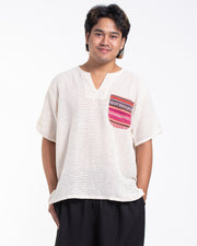 Unisex Woven Cotton Shirt with Tribal Pocket in White