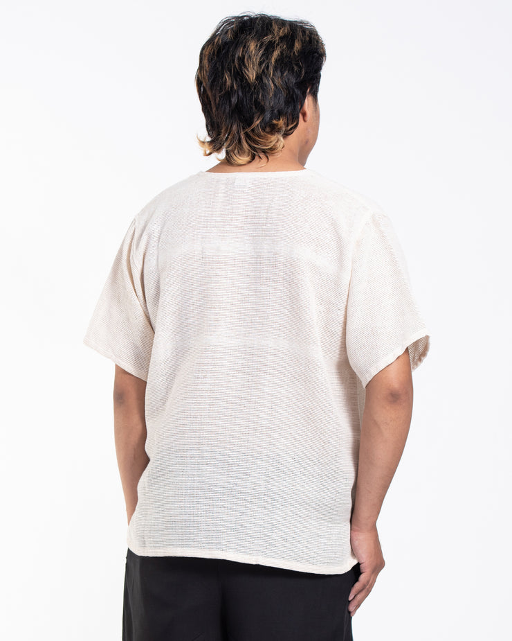 Unisex Woven Cotton Shirt with Tribal Pocket in White