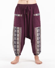 Unisex Elephant Aztec Cotton Harem Pants in Purple