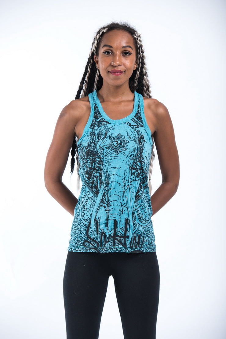 Womens Wild Elephant Tank Top in Turquoise