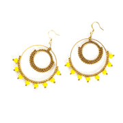 Circle Yellow Beads Brass Earrings