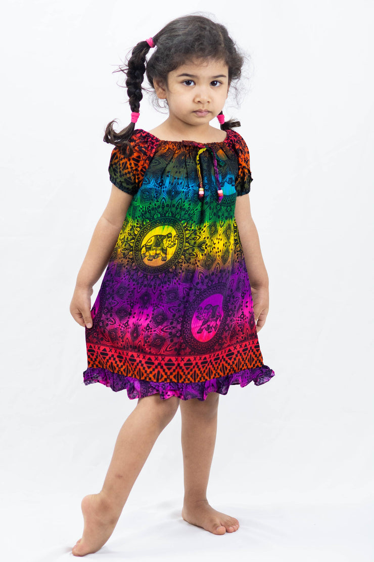 Kids Rainbow Elephant Dress in Purple