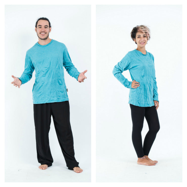 Unisex Solid Color Long Sleeve T-Shirt in Turquoise