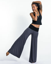 Solid Color Spandex Wide Leg Palazzo Pants in Gray