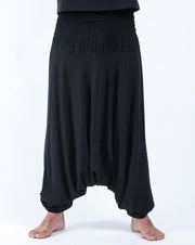 Unisex Solid Color Drop Crotch Drop Crotch Jumpsuit Harem Pants in Black