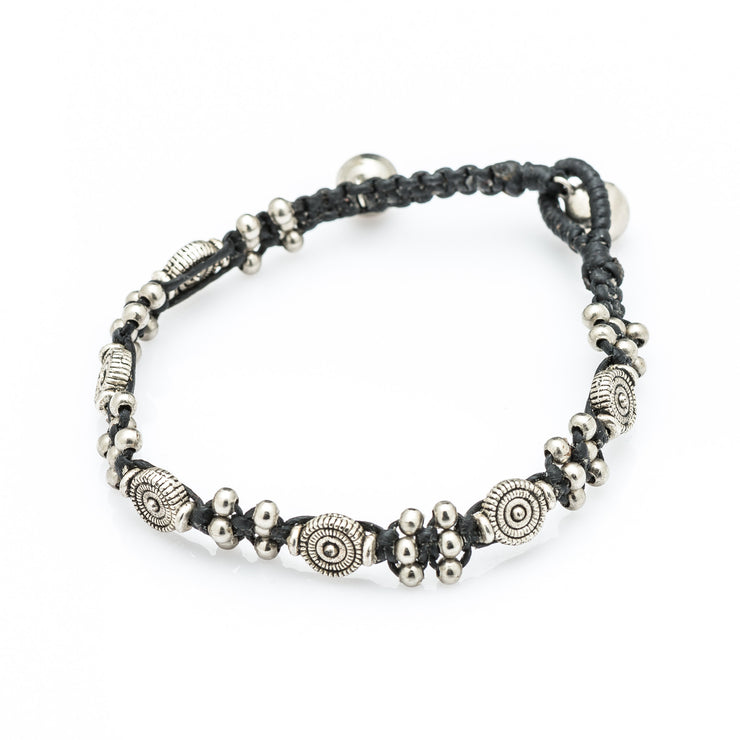 Silver Beads Bracelet with Spiral Charms