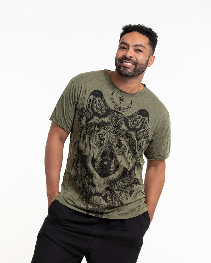 Mens Wolf T-Shirt in Green