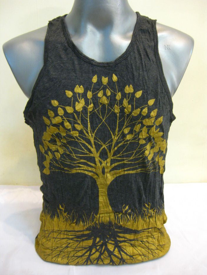 Mens Tree of Life Tank Top in Gold on Black