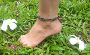 Triple Strands Brass and Color Beads Anklets in Aqua
