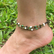 Triple Strands Brass and Color Beads Anklets in Forest