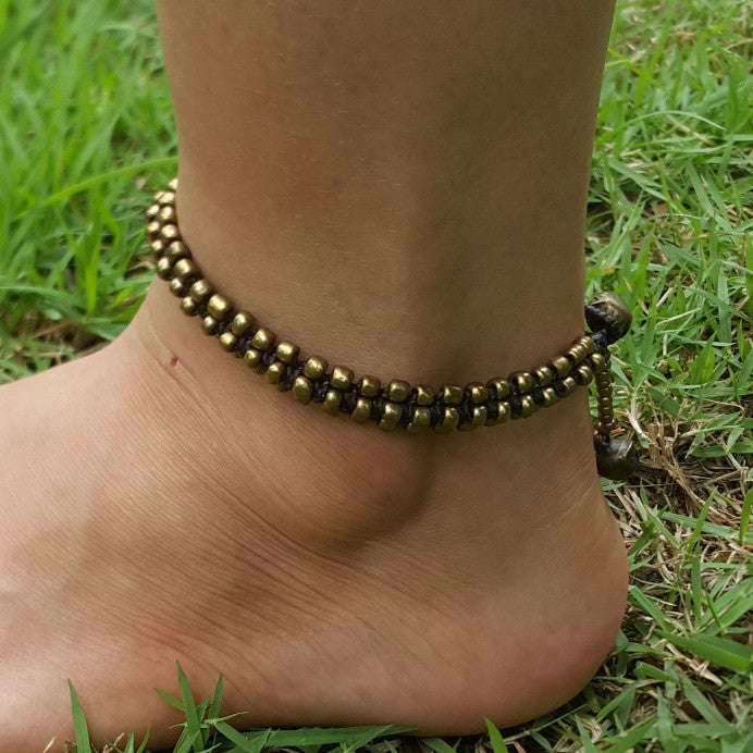 Triple Brass Beads Anklet with Brass Beads