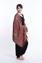 Nepal Traditional Paisley Pashmina Shawl Scarf in Red
