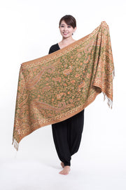 Nepal Traditional Paisley Pashmina Shawl Scarf in Green