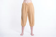 Womens Solid Color Drawstring Cropped Pants in Cream
