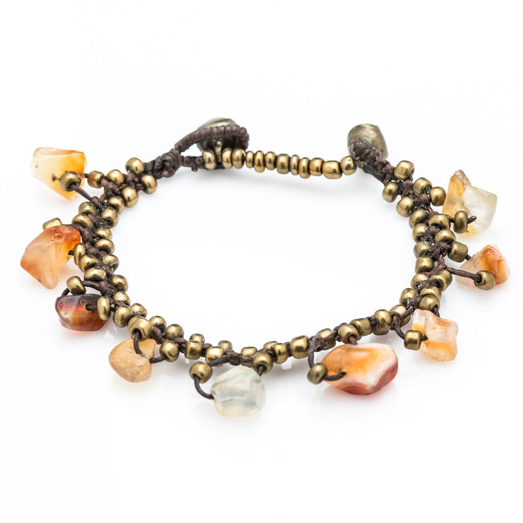 Brass Beads Bracelet with Carnelian Stones