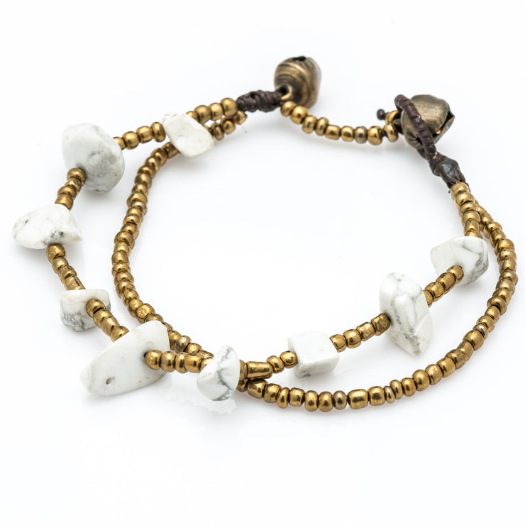Brass Beads Bracelet with Howlite Stones