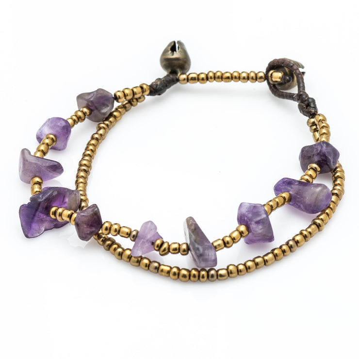 Brass Beads Bracelet with Amethyst Stones