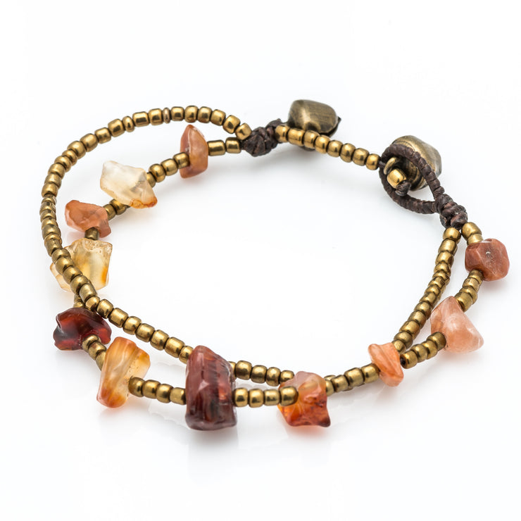 Brass Beads Bracelet with Carnelian Stones