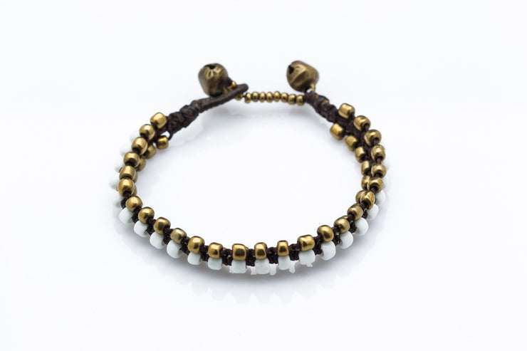 Triple Brass Beads Bracelet with White Beads