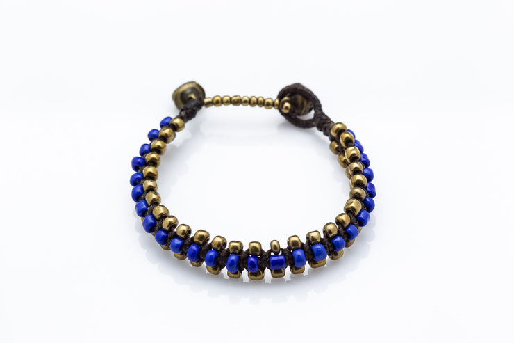 Triple Brass Beads Bracelet with Blue Beads