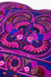 Hmong Hill Tribe Embroidered Peacock Pillowcase in Purple