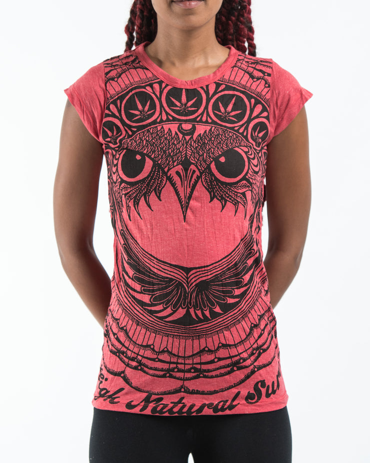 Womens Weed Owl T-Shirt in Red