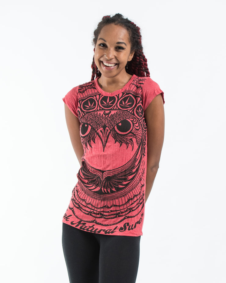 Womens Weed Owl T-Shirt in Red