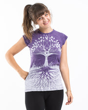 Womens Tree of Life T-Shirt in Silver on Purple